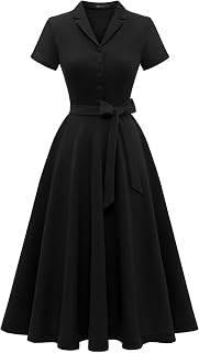 Wedtrend Women's Vintage Audrey Hepburn Tea Dress - Short Sleeve Fit & Flare Midi Cocktail Party Church Casual Dress