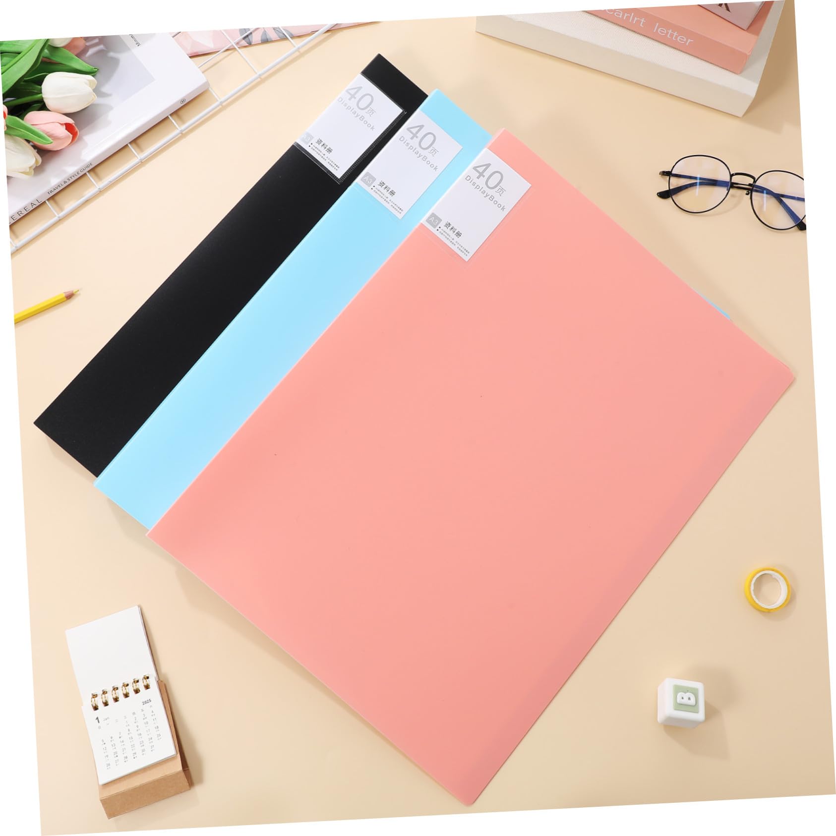 NUOBESTY 3 Stück Portfolio ordner mit Seiten Kunststoffhüllen Bunte Präsentationsmappe für Dokumente Kunstwerke Schule Büro Organizer Großer Stauraum Praktische Sammelmappe