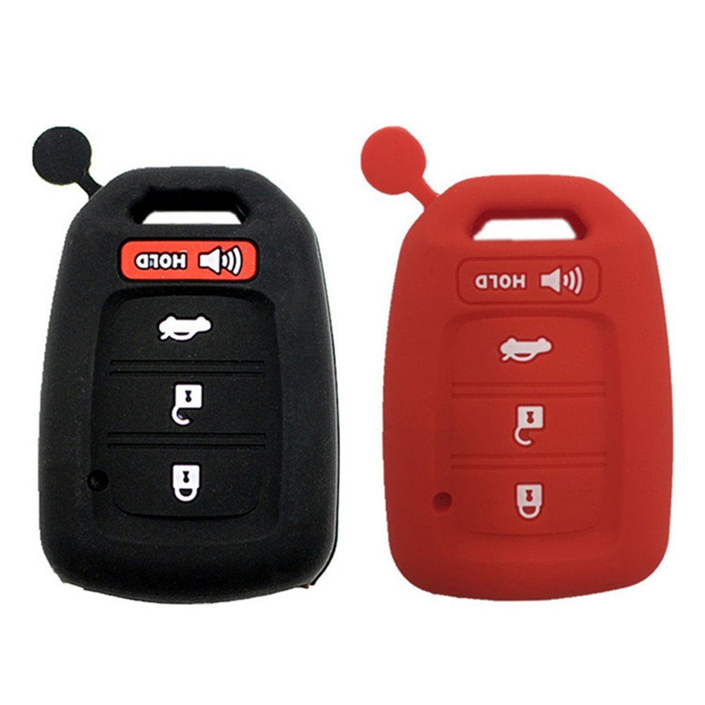 Ezzy Auto Black and Red Silicone Key Fob Case Key Cover Jacket Holder Protector fit for 2013-2017 Honda Accord Sports