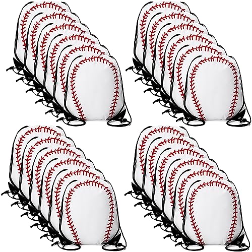 Sadnyy 24 Pcs Baseball Birthday Party Favors Baseball Drawstring Bags Softball Backpack Swag Bag Ideas Gift for Team(White Red)