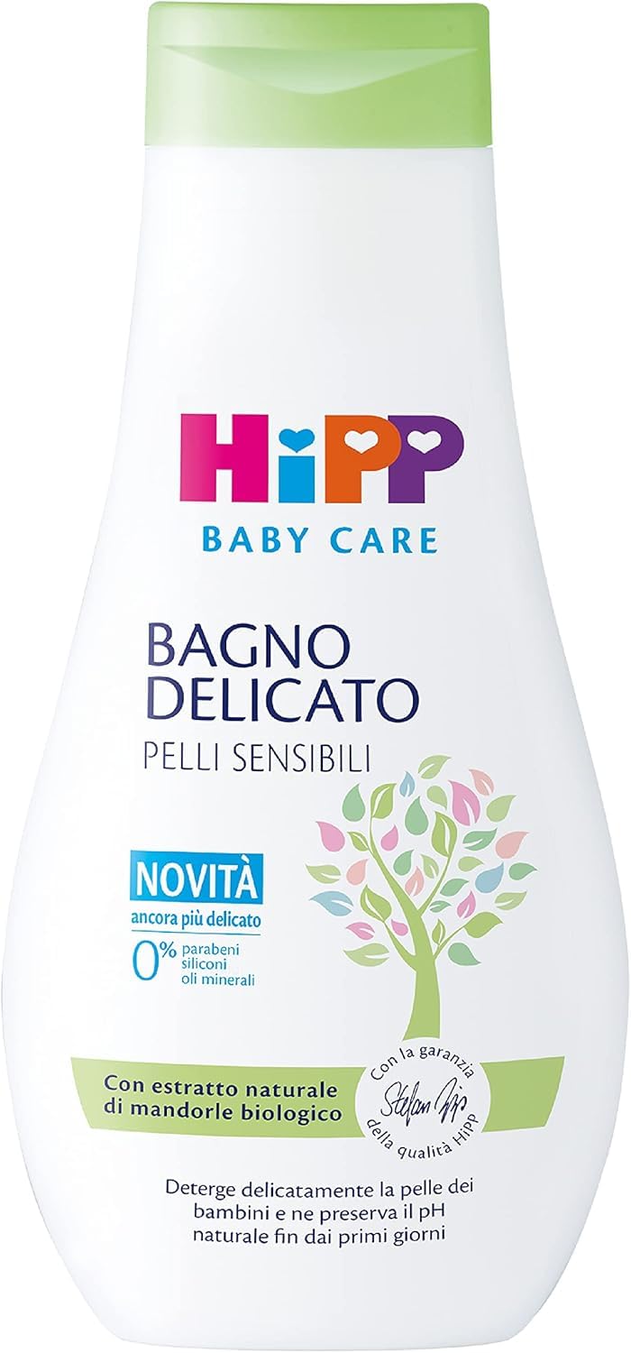 HiPP - Baby Care - Bagno Delicato, Bagnoschiuma per Bambini, Deterge e Rigenera Delicatamente, No Lacrime, per Pelli Sensibili, pH Neutro, con Estratto Naturale di Mandorle Bio, 1 Pezzo da 350 ml
