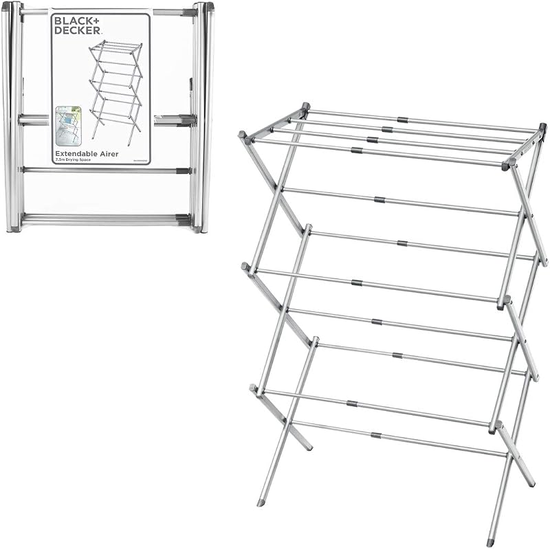 BLACK+DECKER BXAR61069E Extendable Compact Clothes Airer, Cool Grey, 7.5M Drying Space