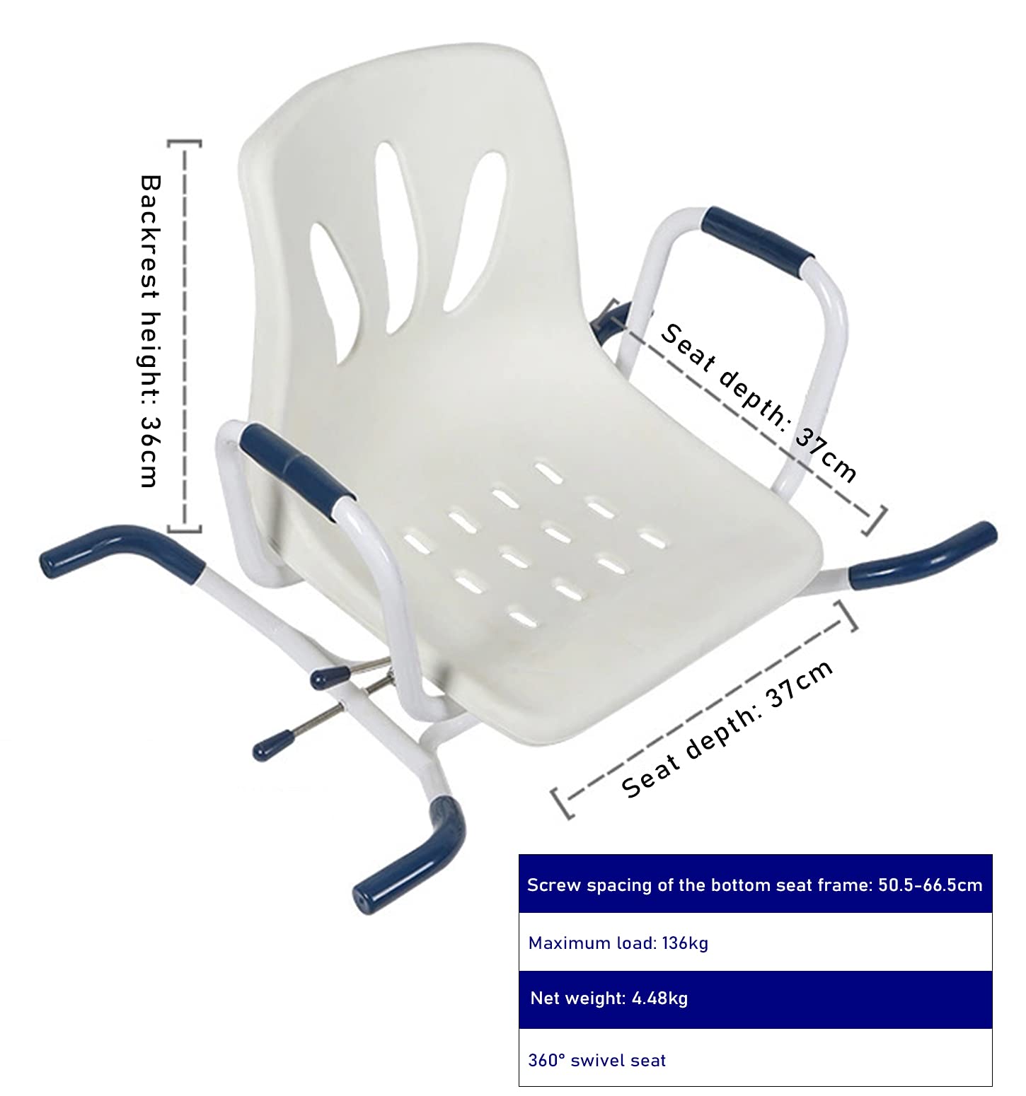 Silla Bañera Giratoria 360, Taburete Ducha de Baño con Reposabrazos y Respaldo para Ancianos y Discapacitados, Asiento de Ducha Ergonómico Antideslizante, Carga Máxima 150 Kg