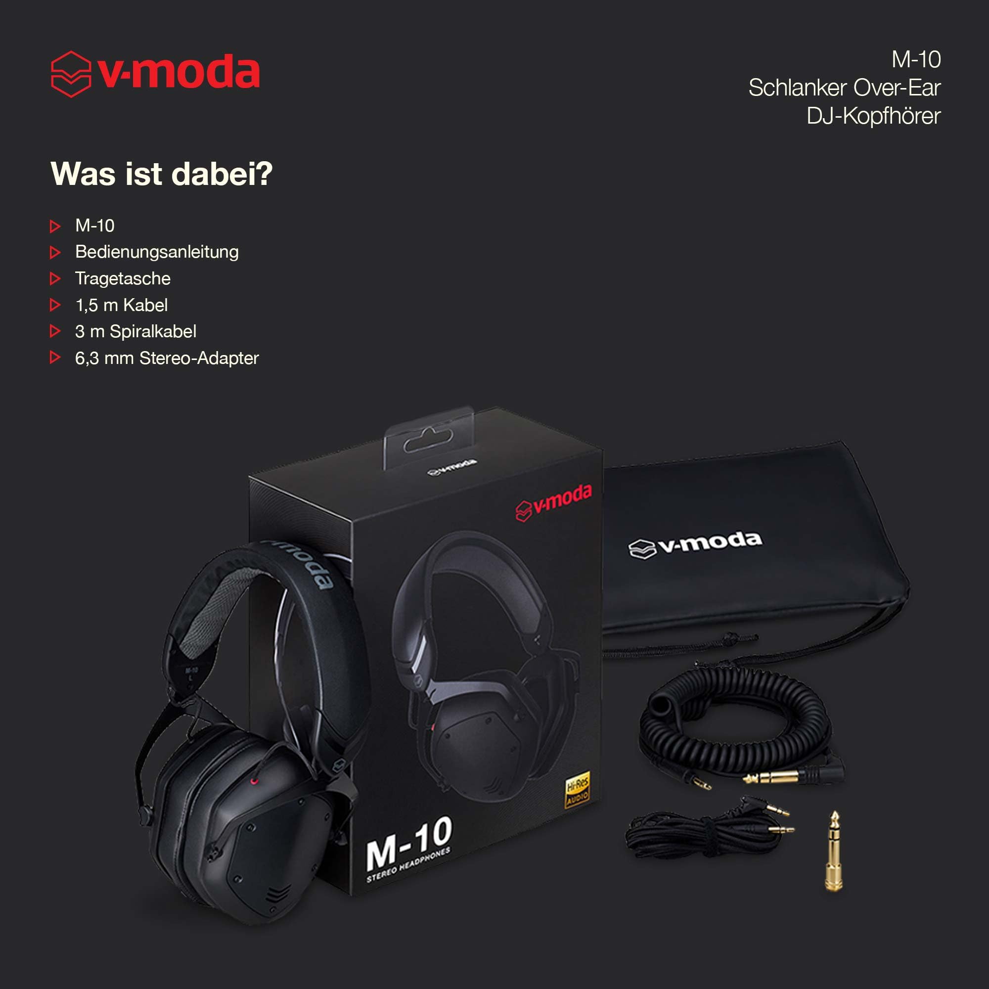 V-Moda M-10 | Schlanker Over-Ear DJ-Kopfhörer | Für DJs & beatlastige Musik | Tiefer Bass mit High-End-Transparenz | Memory-Schaum-Ohrpolster für Lange Sessions | schwarz