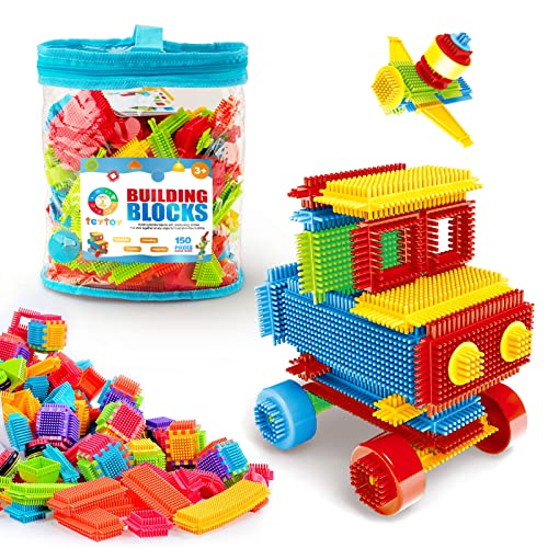 teytoy My First Baby Building Toys, 150pcs Bristle Shape 3D Building Blocks Toy Set, STEM Educational Preschool Toys, Building Blocks for Kids Ages 4-8