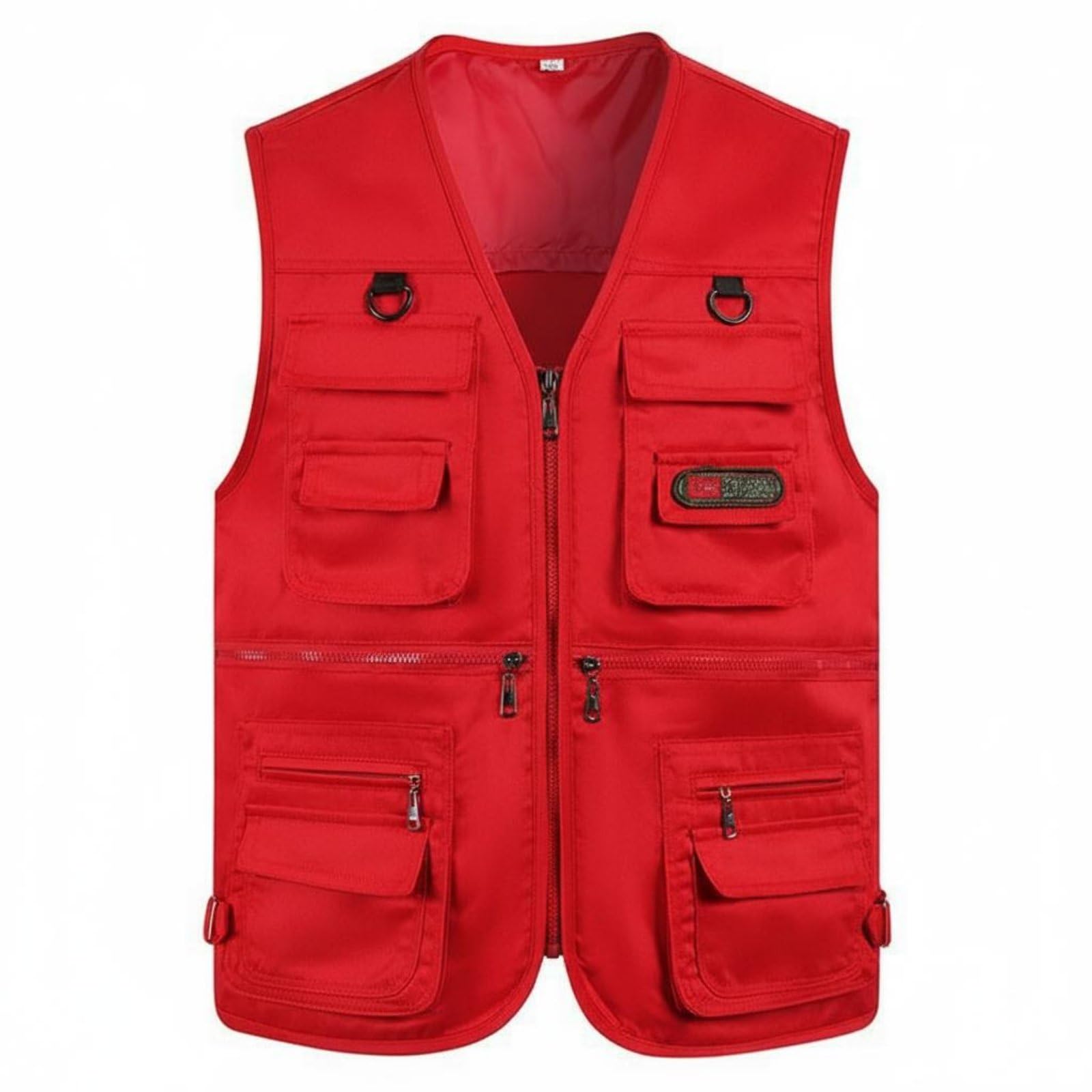 Loose Fit Multi-Pocket Fishing Vest Plus Size Available Photographer's Travel Vest Lightweight Outdoor Work Gilet Zipper Closure for Fishermen, Photographers, Hiking, Red, 4XL-image-49