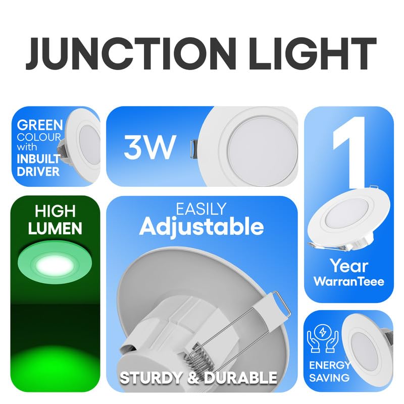 Image of elleys' ZIRA 3W LED Down Light (Green Light) Round Recessed Ceiling LED Light | Cut Out- 45 mm | BIS Certified & 4KV Surge Protection pop Lights for Ceiling (3W, Pack of 2)