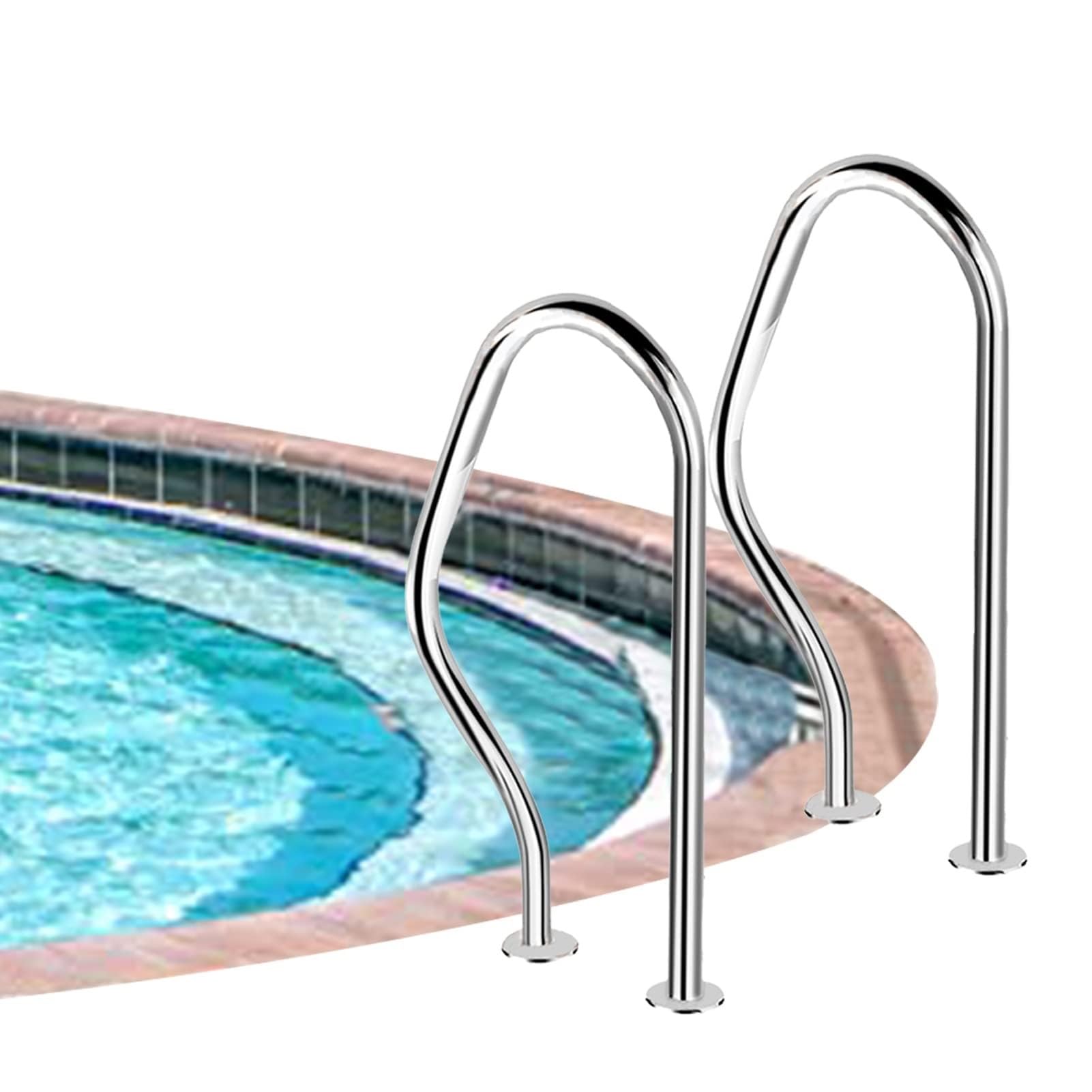 Barandilla De Piscina De 2 Piezas, Barandilla De Piscina De 31 "x 18,5", Acero Inoxidable 304, Capacidad De Carga De 250 Libras, Barandilla De Piscina Antioxidante Plateada, Barandilla De Piscina Huma