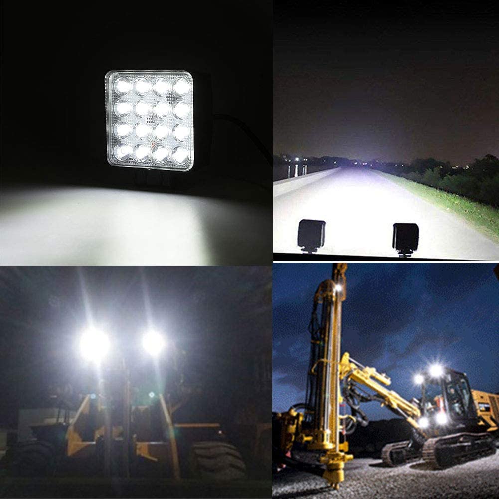 Faro da Lavoro, 48W 12V/24V Luci Off Road IP68 impermeabile 6000K Spot Luce di Profondità' a Led Luci di Lavoro Fuoristrada Quadrate a Led per Off Road Moto 4WD SUV ATV UTV Camion 4Pcs