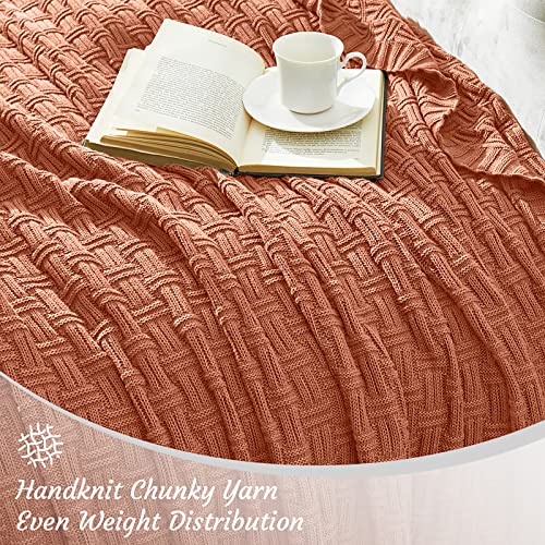 Image of TREELY 100% Cotton Knitted Throw Blanket 60 x 80 Inches, Caramel