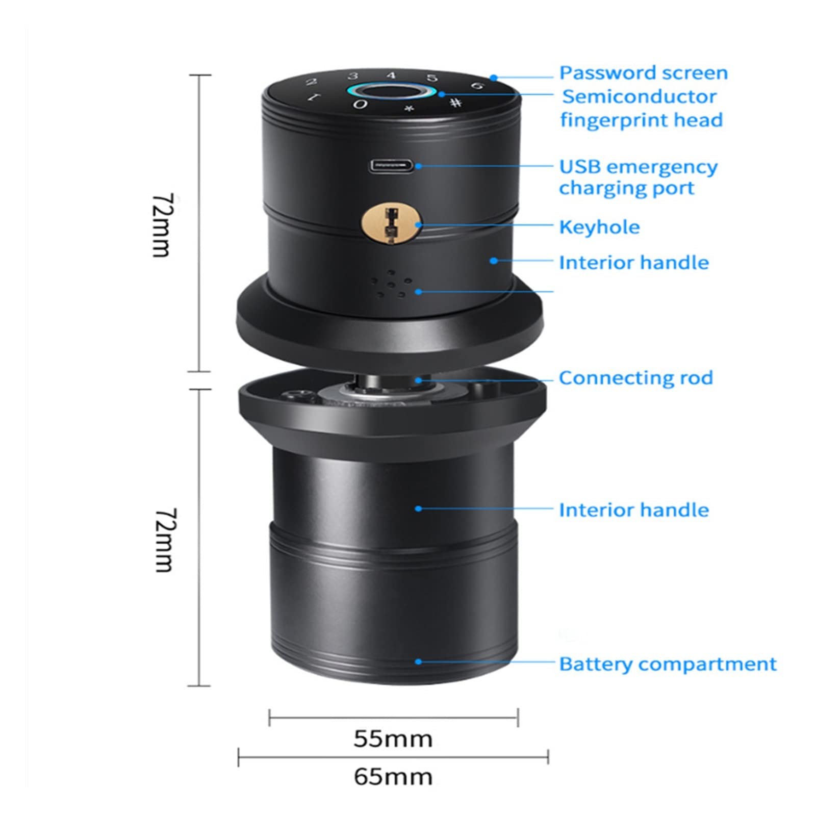 Cerradura Inteligente Smart Fingerprint Digit Round Knob Black C-level Security Key Electronic Door Lock APP for desbloquear