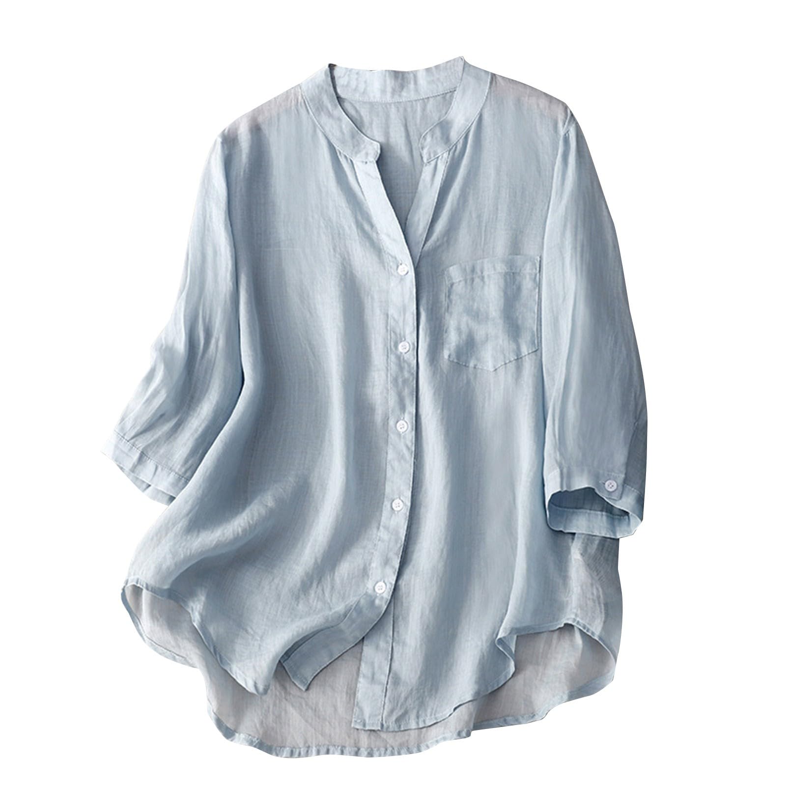 Camicia Donna Estiva di Lino e Cotone Manica Corta Camicie Elegante Curvy con Scollo a V/Rotondo Casual Tops Boho da Spiaggia Camicia in Lino Donna Nero/Bianco/Grigio/Blu Navy