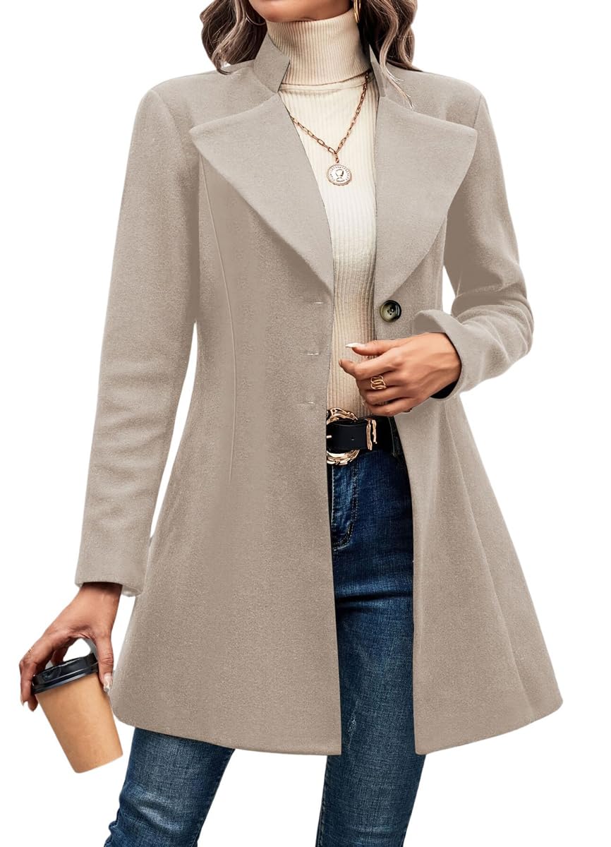 chouyatou Womens Fall Single Breasted Wool Coat Lapel Collar Office Work Dressy Blazer Jacket