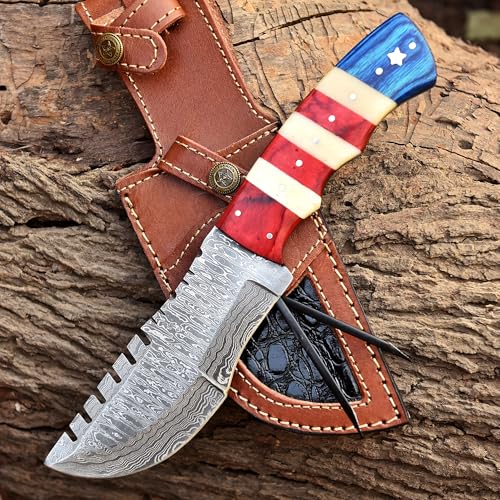Damascus Steel Fixed Blade Tracker Hunting Knife...