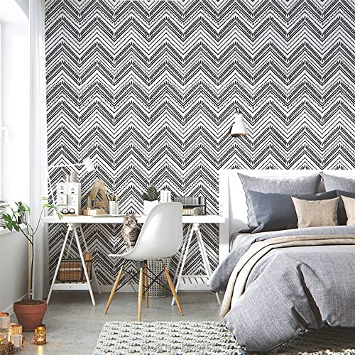 WXXGY Papier Peint Moderne de Peau et de bâton de Rayure de Chambre à Coucher, Papier de Contact Auto-adhésif de Vinyle Blanc Noir de PVC for Le décor à la Maison de Restaurant (Dimensions : 1mx45cm) Cover