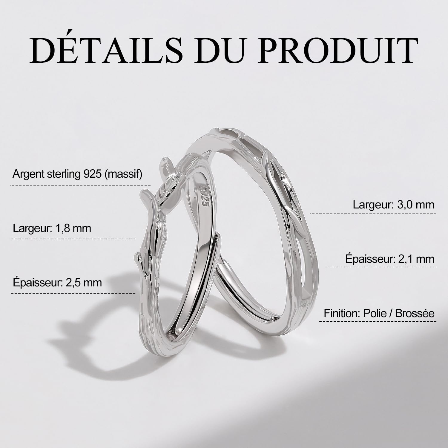 Meissa Bague Couple pour Hommes et Femmes Argent 925 Éternité Promesse Fiançailles Bagues engagement Réglable Anniversaire Bague De Mariage Bague Bijoux Cadeau