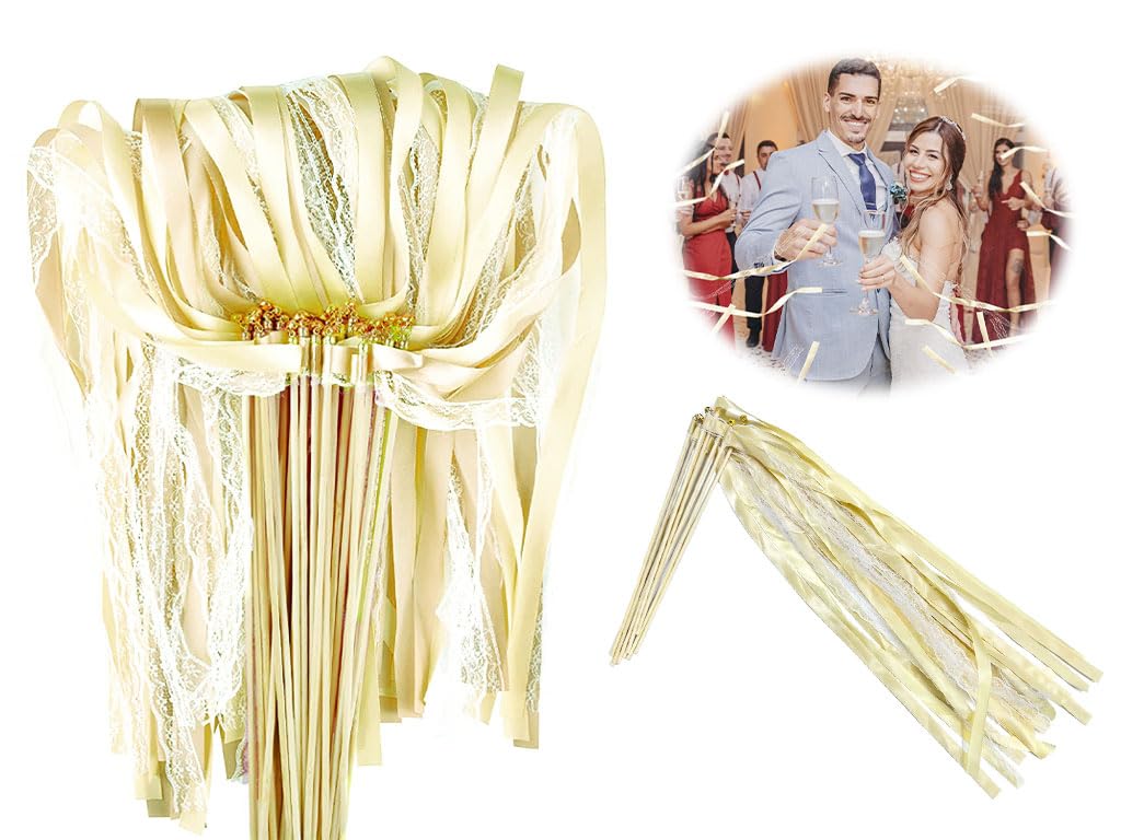 Kellegour 30pcs Varitas de Cinta con Campanas,Serpentinas de Cintas de Boda,Cinta Varita de Hadas,Encaje Serpentinas de Seda de Hada,Varitas Mágicas para Boda,Cumpleaños,Fiestas,Navidad,Fiesta de Bebé