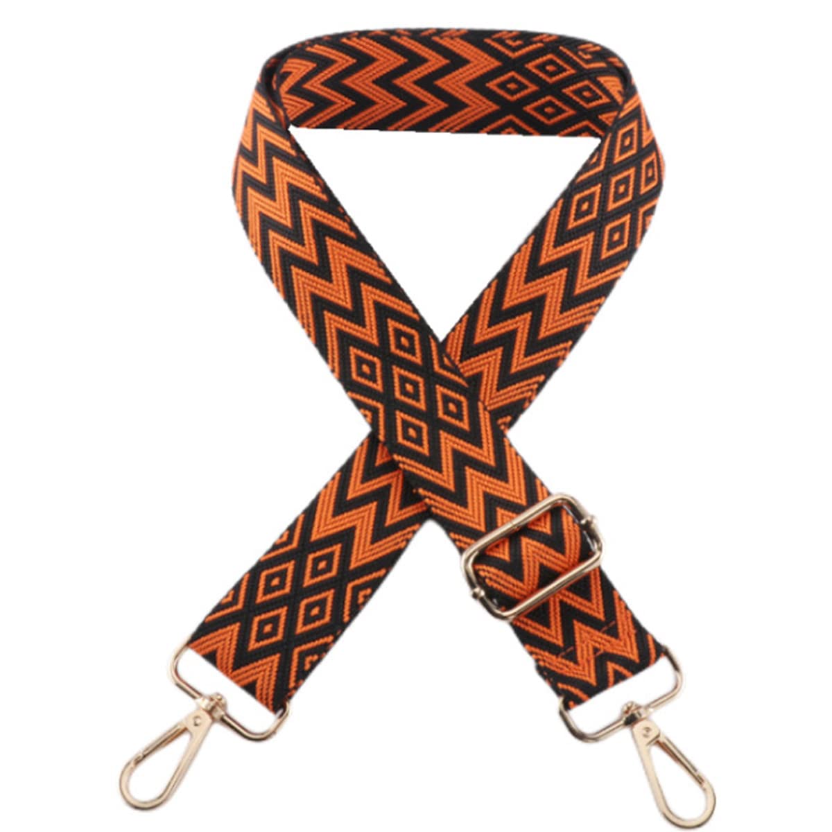 1pc Extendable Zigzags Jacquard Bag Strap with Clasps Geometric Webbing Belt for Shoulder Crossbag Messenger Bag Replacement (Orange)