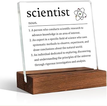 Scientist Definition Acrylic Sign with Wooden Stand, Retirement Farewell Thank You Gifts for Science Teacher Researcher, Birthday for Chemist Physicist Biologist Science Mentor