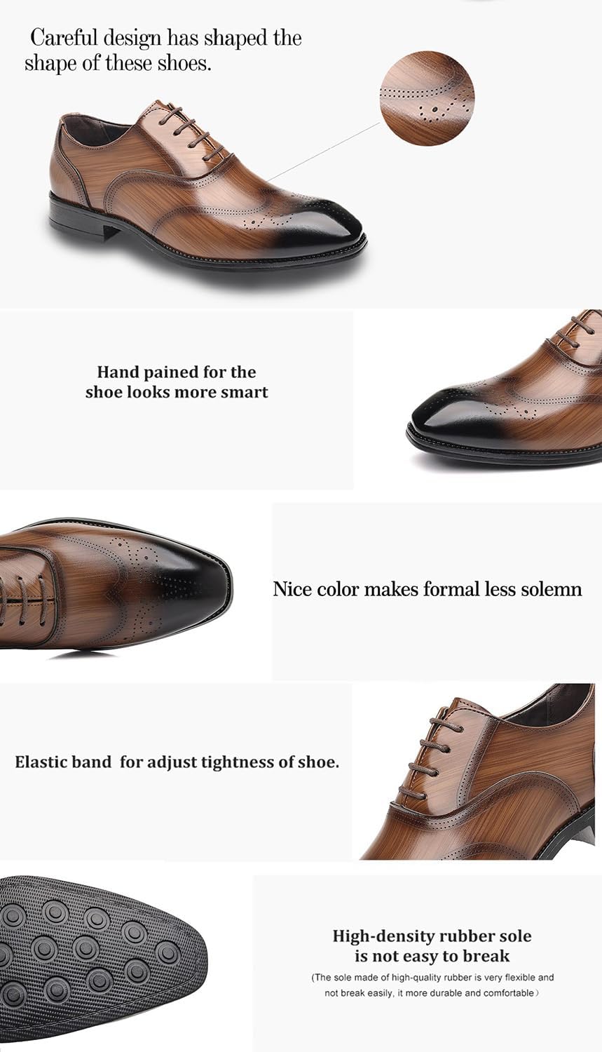 Men's Stylish Dress Shoes Square Toe Lace Up Oxfords Comfortable Brogues Business Derby Shoes - Image 5