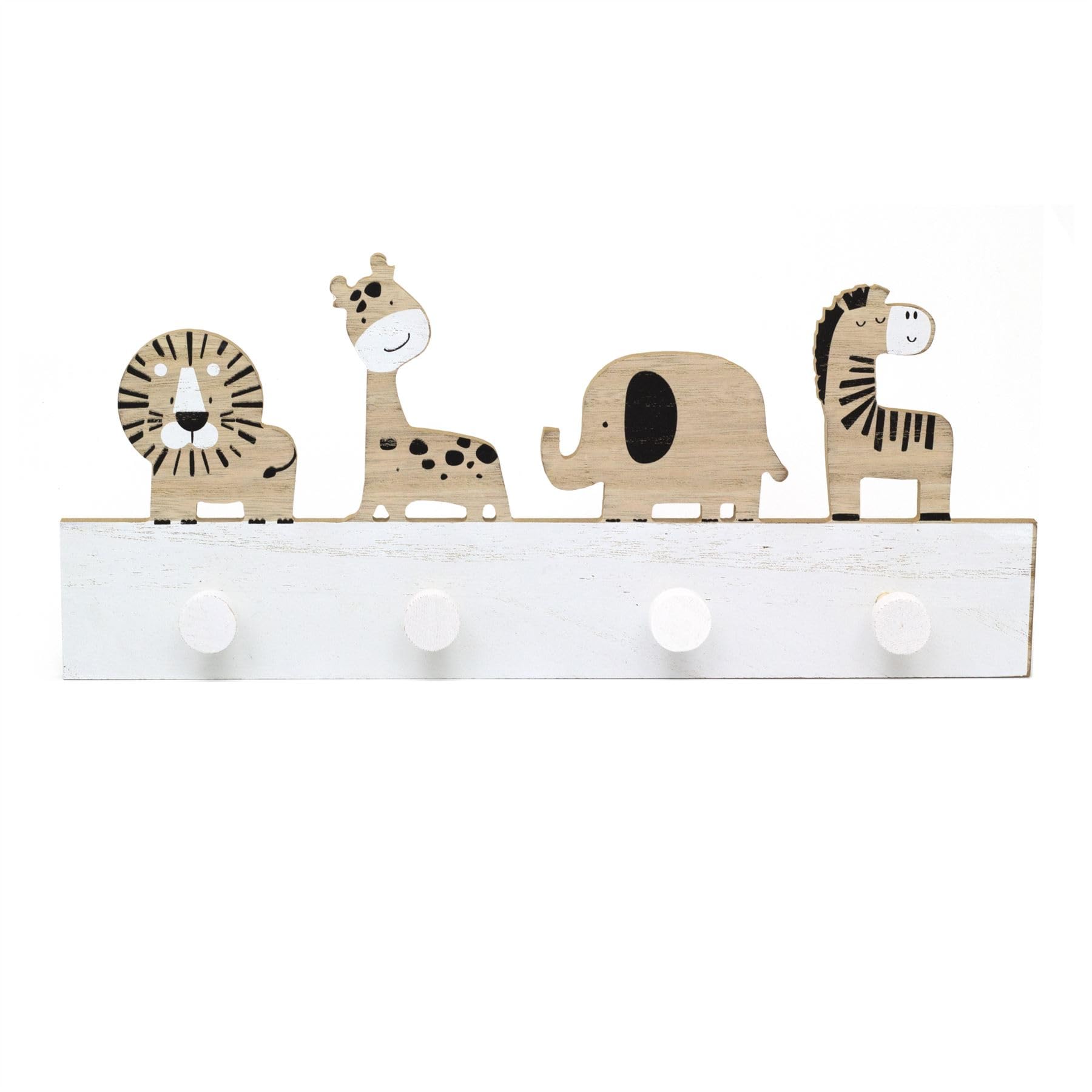 Carousel Home Porte-manteau mural en bois pour enfants en forme d'animal de safari | Crochets muraux décoratifs pour chambre d'enfant | 4 crochets muraux d'animaux de la jungle pour enfants