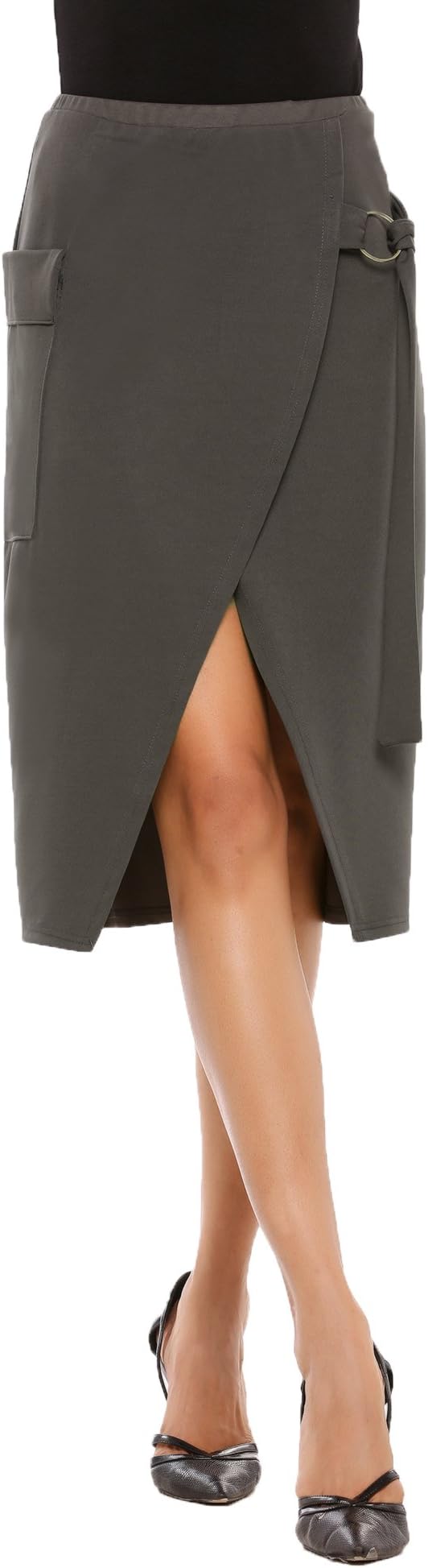 Women's Knee Length Ponte Slimming Pencil Skirt Tummy Control Charlotte Grey