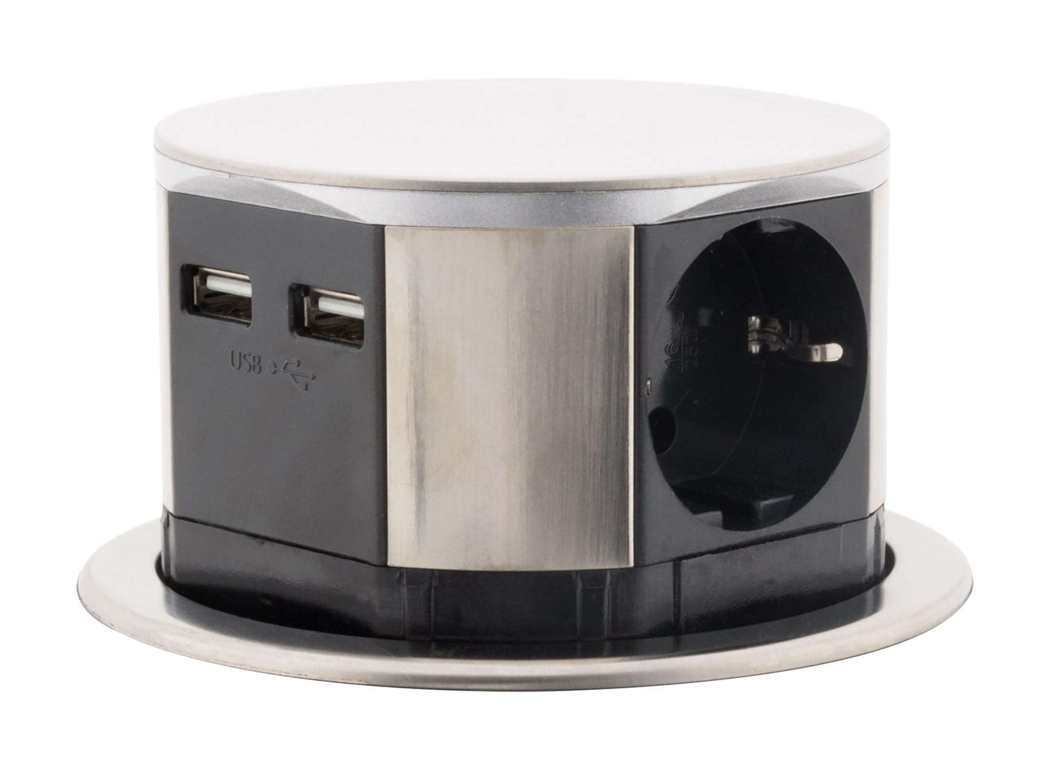 Multiprise encastrable Schuko 3 Prises + 2 USB-A - Blanc/Noir - Otio