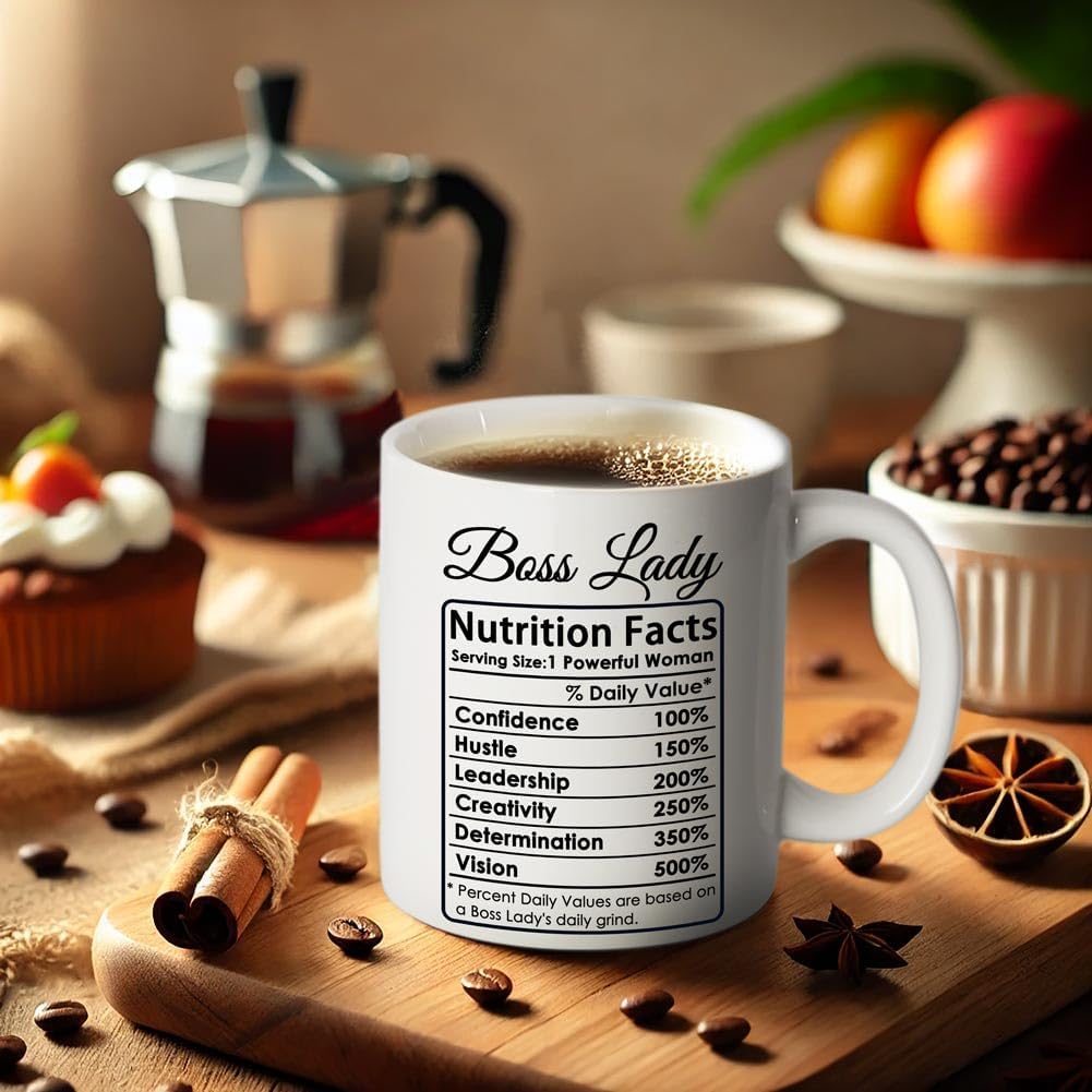 Breezy Valley Boss Lady Mug - Funny Boss Gifts for Women, Boss Day Gifts for Women, Christmas or Birthday Gift for Boss Female, Women Leaders - Boss Lady Nutrition Facts Coffee Mug, 11oz - Image 5