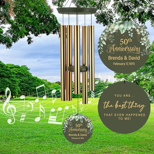 Image of Personalized Wind Chimes Anniversary, Customized Wedding Gift for Couples, Anniversary Wind Chime for Husband /Wife Loving Memory,30 /36inch
