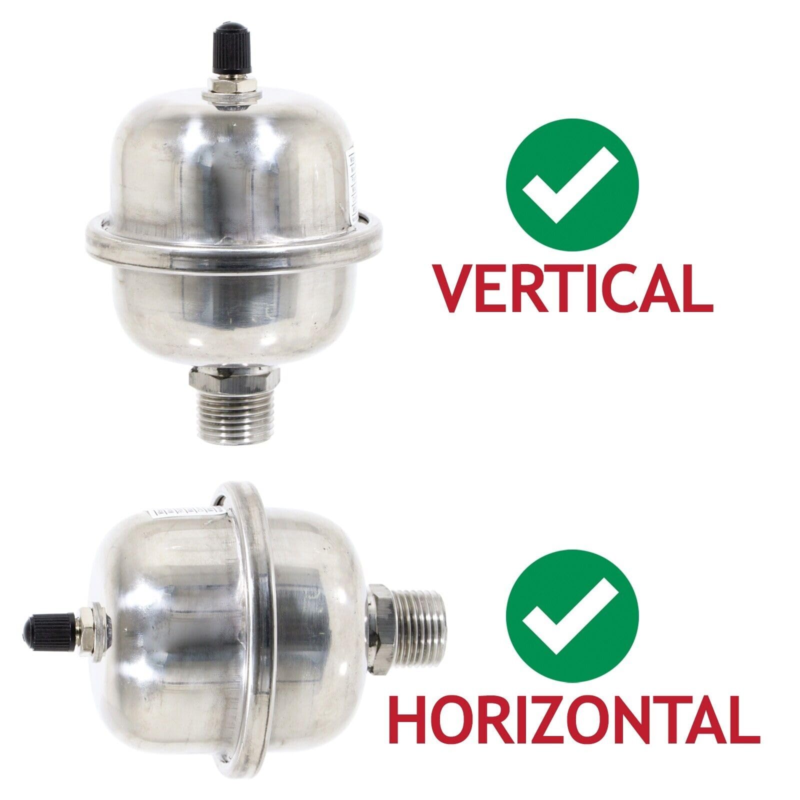 SPARES2GO Mini depósito de expansión de choque de agua potable martillo de tubo de parada de ruido (1/2 pulgada BSP, 0.5 L)