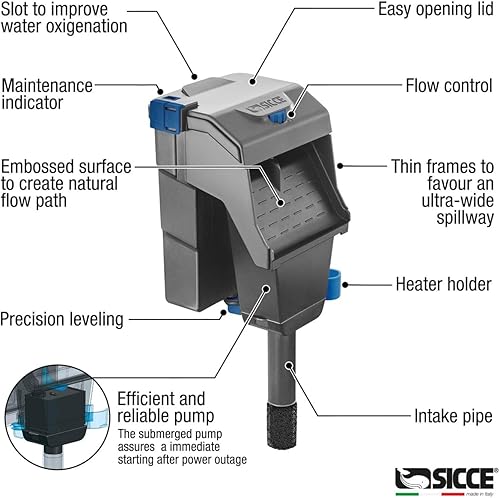 Miniatura 3 de Sicce Aqua Filtra 40 - Filtro de alimentación para tanque de peces de acuario de hasta 40 galones de capacidad, silenciosa encimera de 3 etapas para