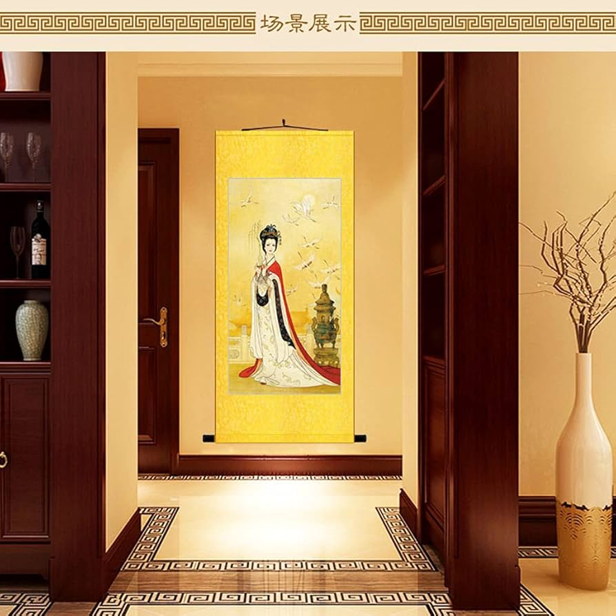 中国古美術・純手描き・人物画芯・送子觀音画像167x86cm・書画・絹本・仏像 955de89ffc9c51606d308da05fad9d