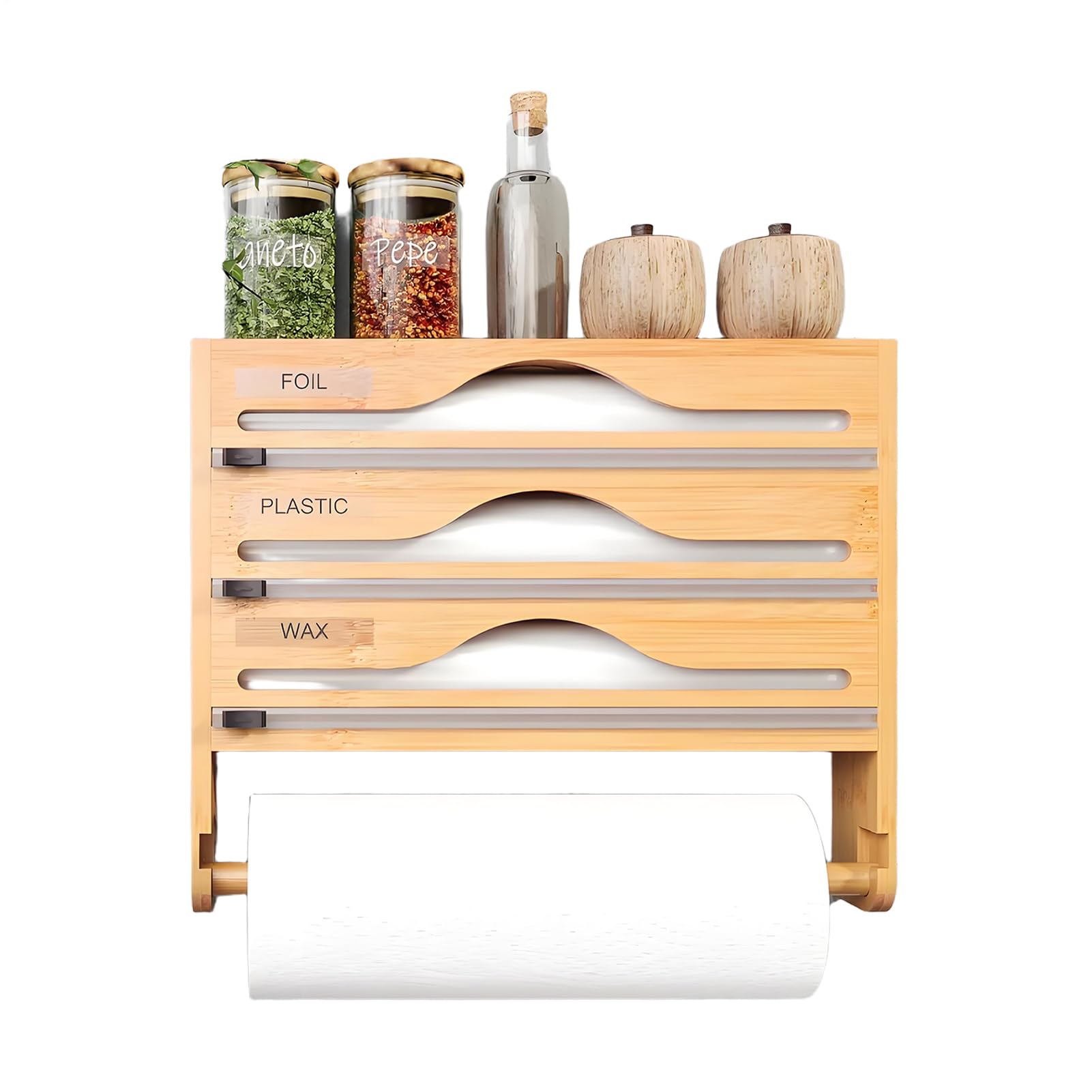 Dispensador De Film para Cocina con Cortador Soporte Reutilizable | Dispensador Con Cortador Para Aluminio Y Etiquetas Para Cocina, Cajón, Armario, Despensa, Hogar Y Pared