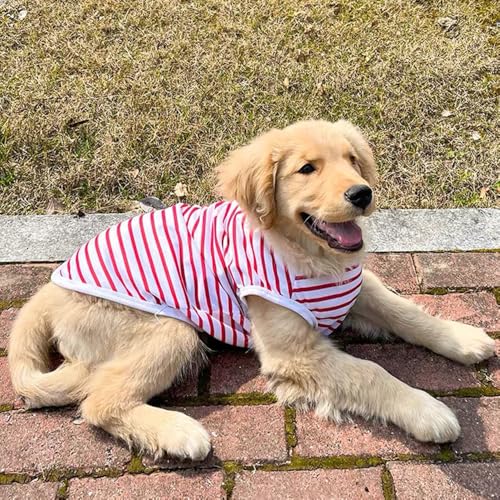 ANIAC Camiseta de verão grande para cães meninas meninos vermelho branco listrado algodão camiseta r