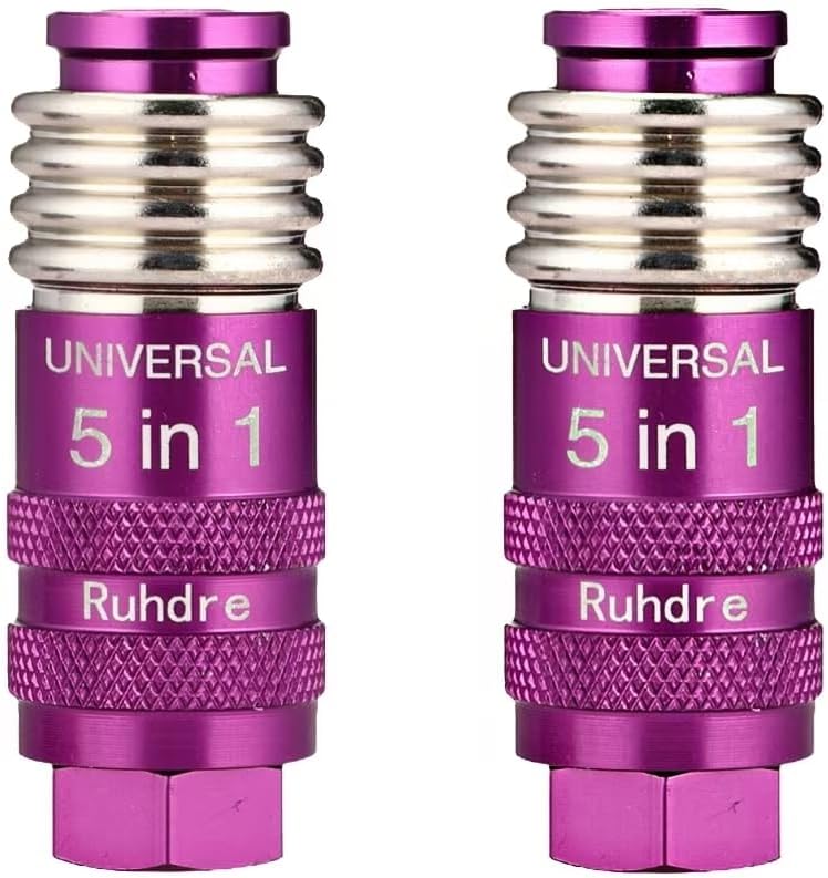5-in-1 Universal Industrial Quick Connect Coupler, 1/4" Female NPT, 6-Balls Release Sleeve, 1/4" Body Size, purple - Leak-Proof Air Hose Fitting for Pneumatic Tools & Compressors 2pcs