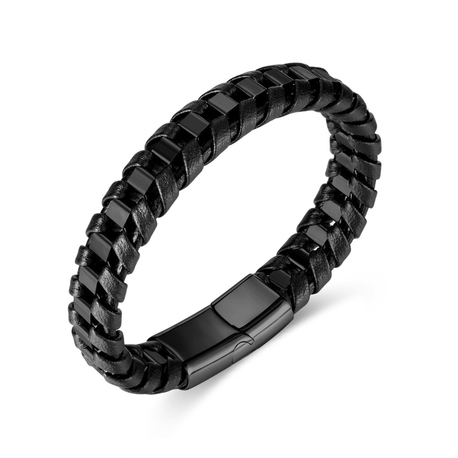 Hot And Bold Stainless Steel and Leather Bracelets for Men - Rugged Elegance, Timeless Style (Black) (B0CZY355XY) Amazon Price History, Amazon Price Tracker