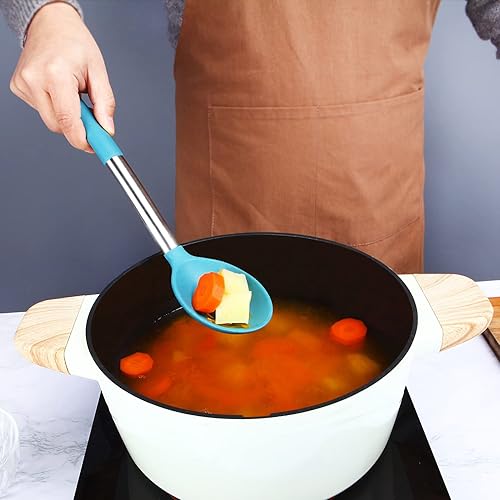 Miniatura 3 de Paquete de 2 cucharas grandes de silicona ranuradas para cocina con cucharón antiadherente de alta resistencia al calor, sin BPA, para escurrir y