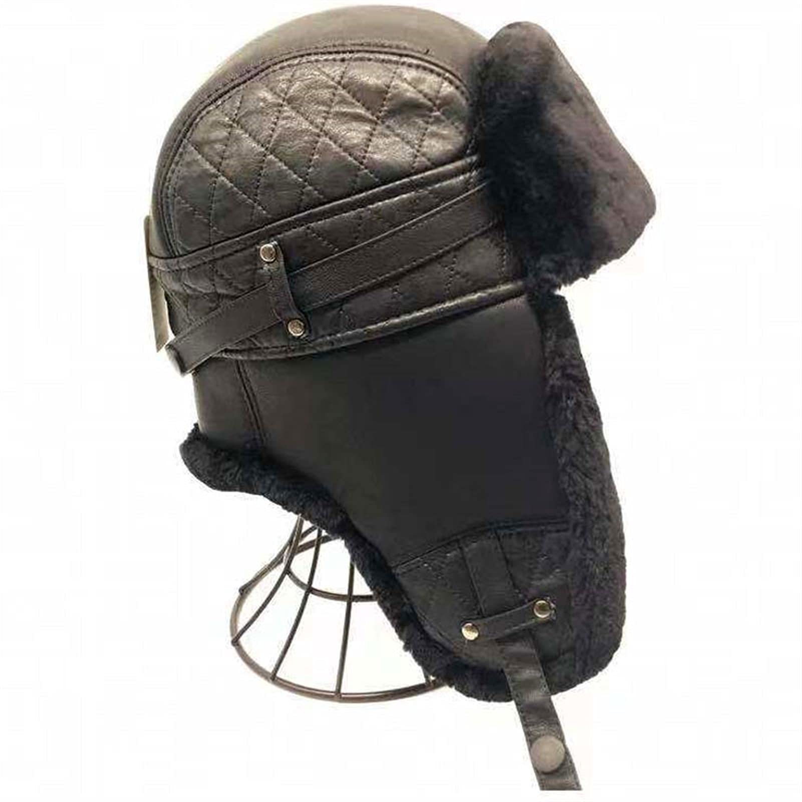 FENOKD Bomber Hats Winter Hat Men Leather Ear Flap Warm Snow Hats Caps Warm (2021 New L(57A58Cm))?2021 New-L(57a58cm)