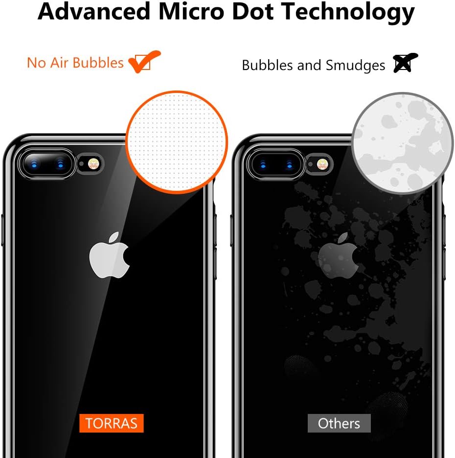 TORRAS Crystal Clear Compatible for iPhone 8 Plus Case/iPhone 7 Plus Case 5.5 inch, Transparent [10X Non-Yellowing] Shockproof Rubber Slim Thin [Faith Series] Soft Phone Cover Case, Black