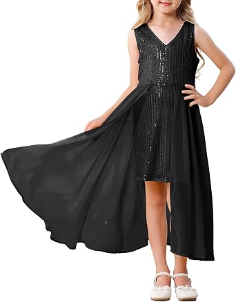 Girls Sequin Dress Kids Elegant Sleeveless Sparkly Dress Fancy Birthday Party Pageant Dresses 6-13Y