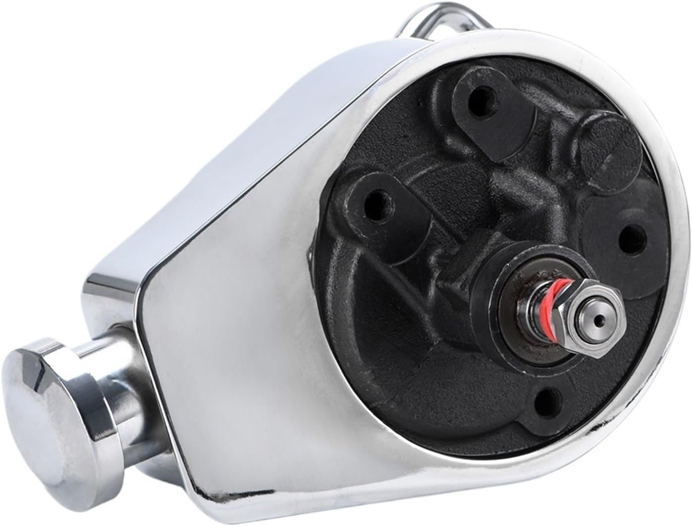 Power Steering Pump P Series 5/8" Keyway Pulley Shaft Chrome Street Hot Rod Reservoir Gearbox Compatible for Saginaw GM Chevy Chevrolet V8(Style 1)