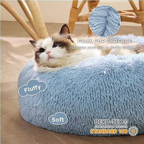 Image of Bedsure Calming Cat Beds Donut Round Washable Kitten Bed,20 inches Light Blue