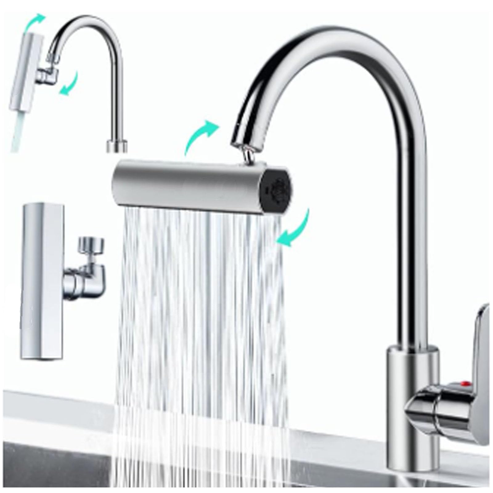 Waterfall Kitchen Faucet Multi-Directional 360 Rotation Four Outlet Modes Rain Waterfall Faucet Extender for Kitchen and Bathroom Sinks — view 7