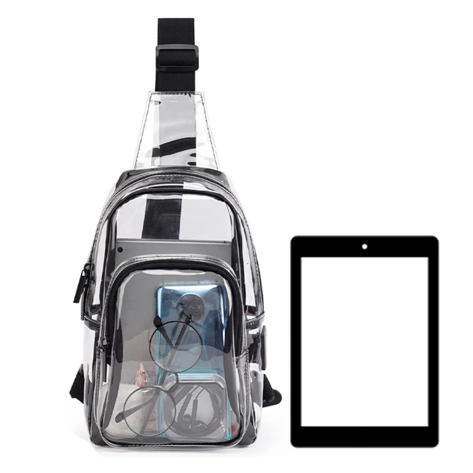 Morain Bolsas cruzadas, bolsa transparente aprobada por el estadio, mochila cruzada, mochila simple para el pecho, bolsa bandolera para eventos de estadio, conciertos, Black