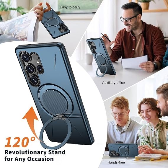 Rongep Samsung Galaxy S25 Ultra için Kılıf Mag-Forge 360° Döndürülebilir Yüzük Stantlı [MagSafe ile Uyumlu] S25 Ultra Koruyucu Hibrit Tasarımlı Güçlü Manyetikli Samsung S25 Ultra Kılıf (Lacivert)