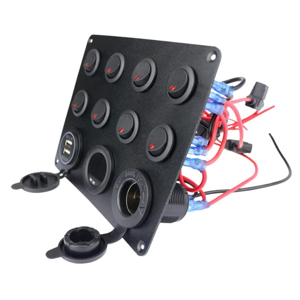 Cabilock 12V Gang Automotive Panel with Dual USB Ports and Digital Voltmeter for Vehicles Boats Rvs and Trucks Convenient Car Charging