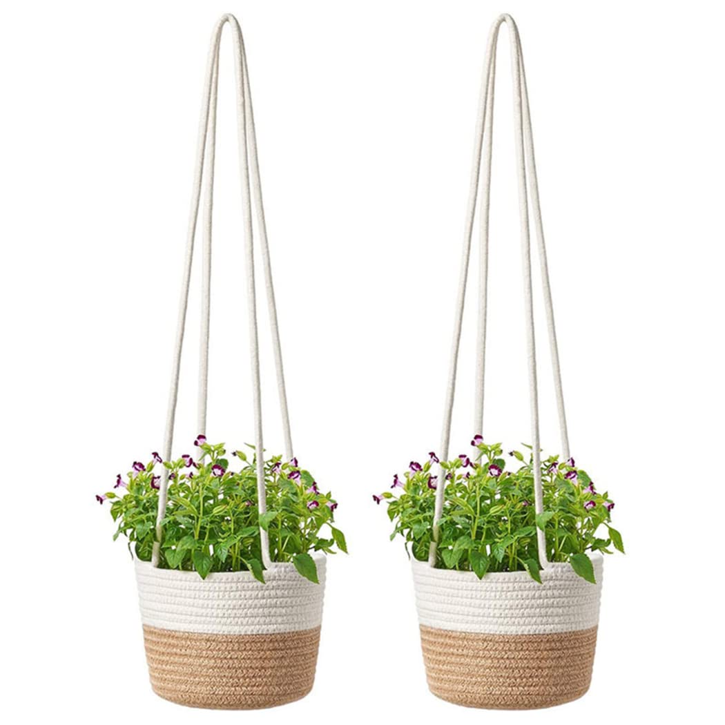 Hängende Seil Pflanzer Korb Gewebter Vase Baumwollseil Pflanzkorb Blumentopf Pflanzenhänger Für Pflanzgefäße Blumentopf Lagerung Home Decor Blumenampel Hängeampel Für Terrasse Veranda Balkon