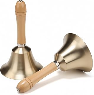 2 Pack Super Loud Solid Brass Hand Call Bell, 3.15 Inch