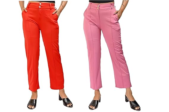Elendra jeans Regular Fit Girls Trousers Pant Pack of 2 Front Button & Zip Back Side Elastic
