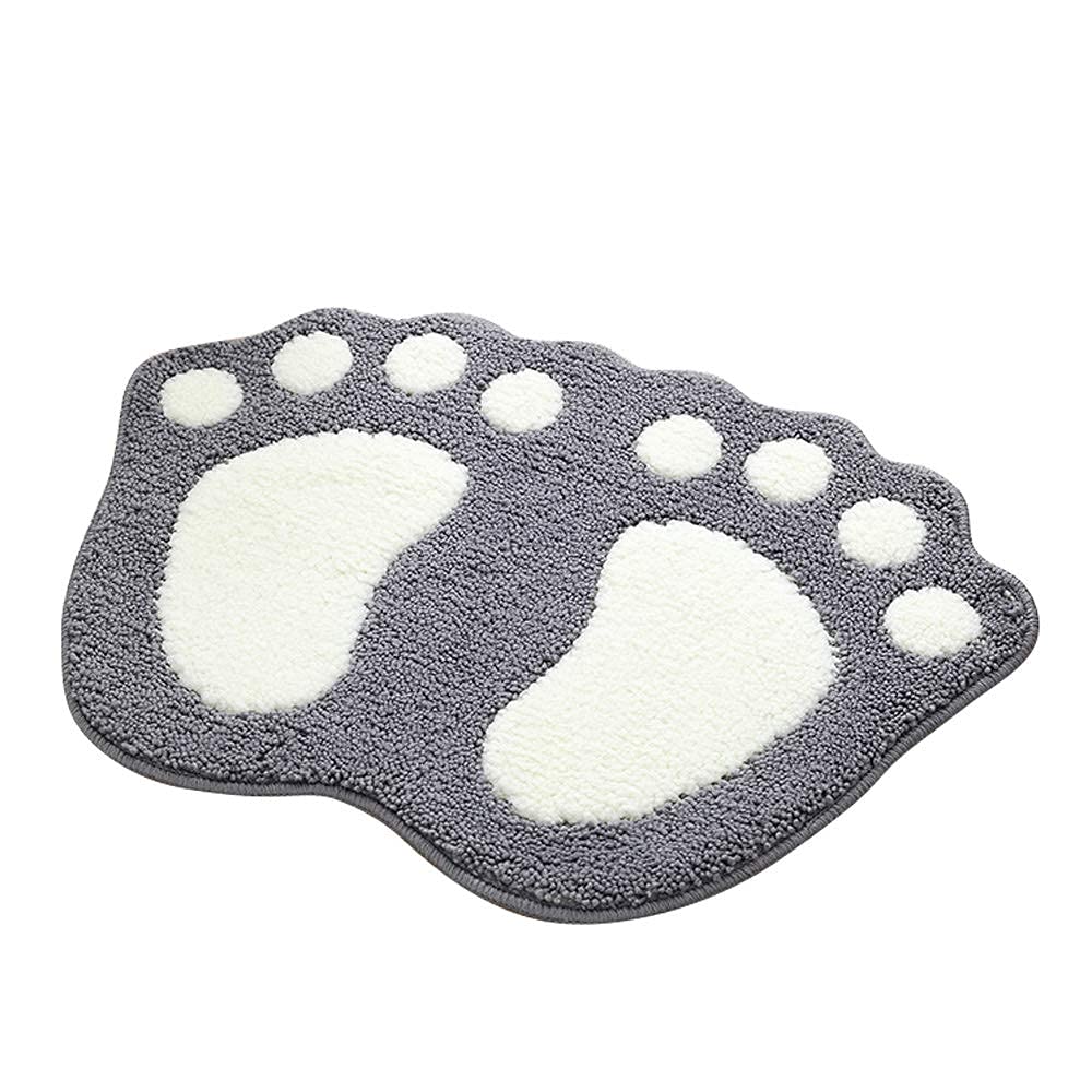 MIFXIN Bathroom Rug Bath Mat Non-Slip Water Absorbent Floor Mat Soft Microfiber Cute Big Feet Area Rug for Bathroom Toilet Shower Kitchen Home Decor (Gray, 23''x35'')